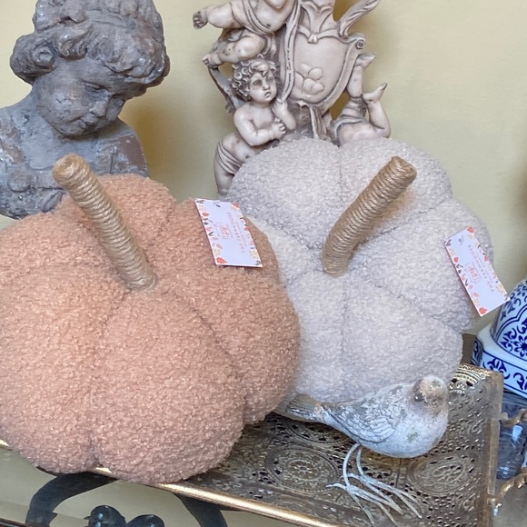 NEW! Fall Harvest FARMHOUSE Cottage Sherpa Peach & Cream Autumn Pumpkin Pillow - Picture 5 of 11